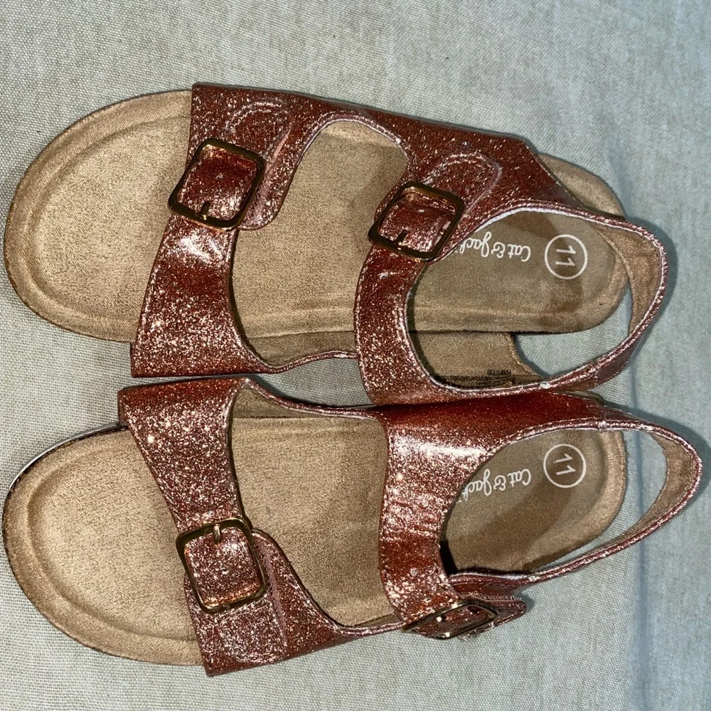 Cat & Jack Girls Rose Gold Glitter Footbed Sandals Size 11 Toddler
